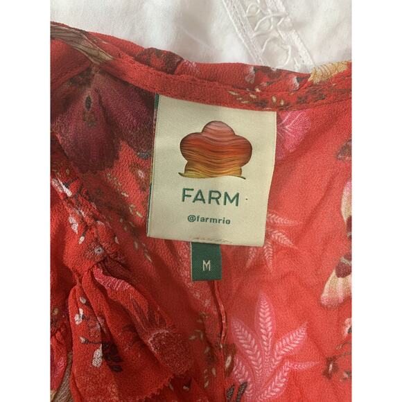 Farm Rio Sheer Red Floral Halter Dress Medium Ruffle Hem Beachy Resort Travel - Picture 7 of 10